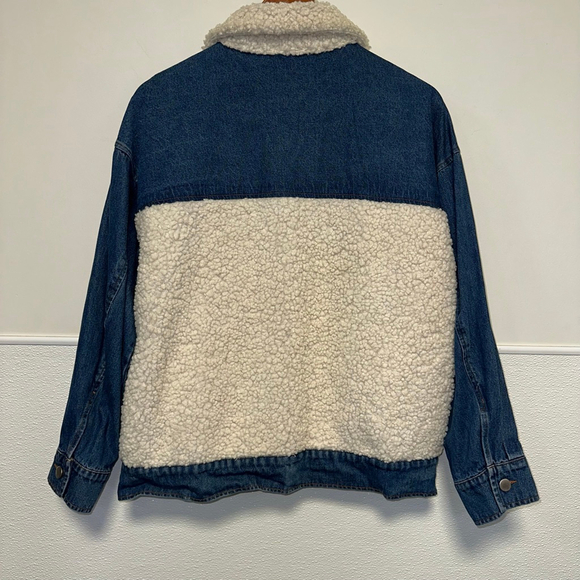 BiBi Women’s Blue Denim & Cream Sherpa Jean Jacket Size Small - Picture 7 of 16